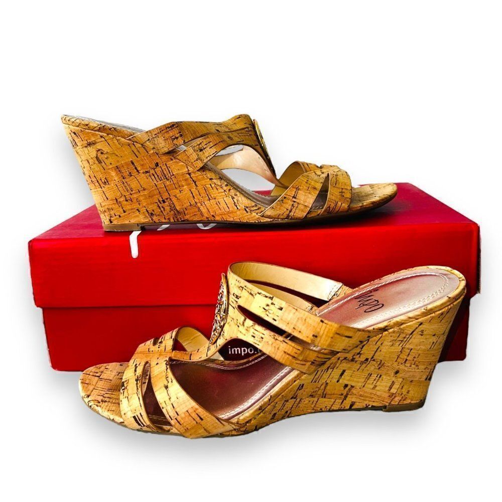 Impo Vintage Cork Wedge Sandals Natural / Gold 4365490‎ Women's 8.5M